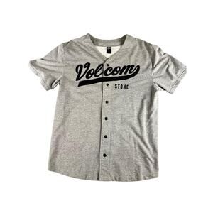 Volcom Stone Gray Baseball Jersey Button Up Shirt Men's Size Large Skate